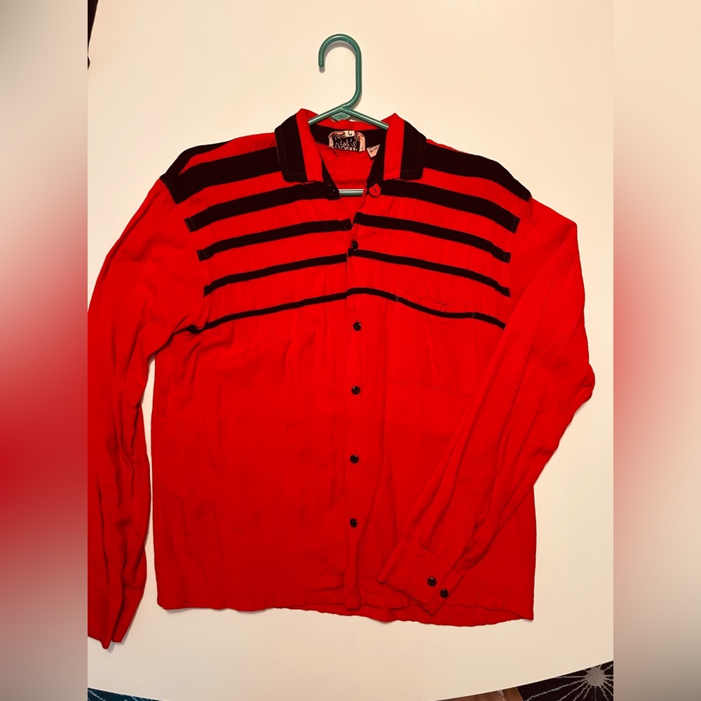 RARE Vintage Gabardine Trash & Vaudeville Red Black Men's Shirt Punk Rockabilly